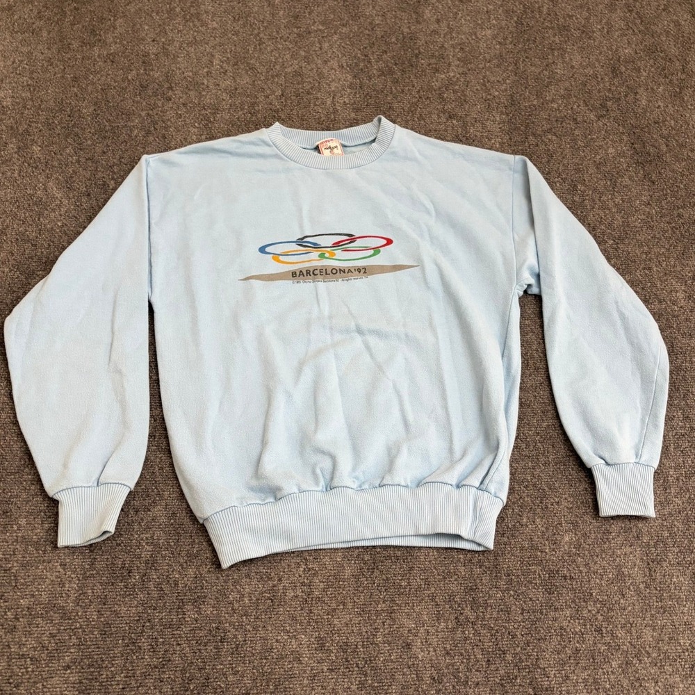 Vintage 1992 Barcelona Olympics Sweatshirt Light Blue Crewneck Made in Spain L